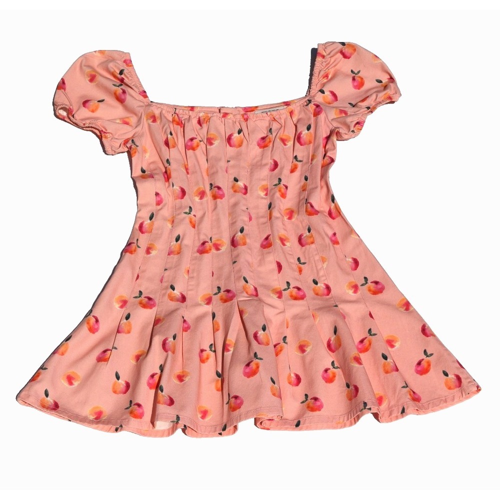 Finders Keepers Tutti Frutti Fruit Print Mini Dress Pink Puff Sleeve Womens L